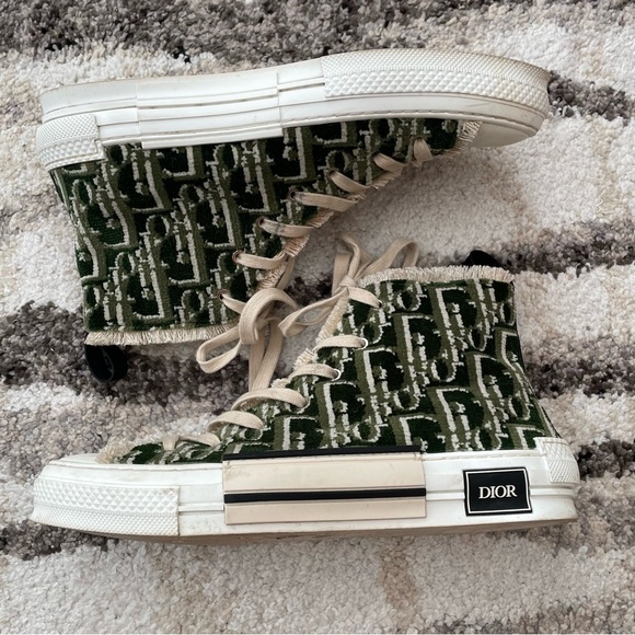 Men’s Dior B23 High Top Sneakers Green & White Oblique Tapestry - Picture 7 of 15